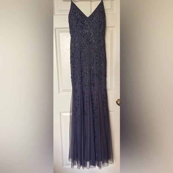 Marina Size 4 | Grey Beaded Metallic Tulle Dress | NWOT - Picture 15 of 16